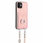 For iPhone 11 R20 Crossbody Rope Ring Card Holder Phone Case(Pink) - 3