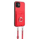 For iPhone 11 R20 Crossbody Rope Ring Card Holder Phone Case(Red) - 3