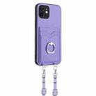 For iPhone 11 R20 Crossbody Rope Ring Card Holder Phone Case(Purple) - 3
