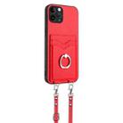 For iPhone 11 Pro R20 Crossbody Rope Ring Card Holder Phone Case(Red) - 3