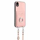 For iPhone XR R20 Crossbody Rope Ring Card Holder Phone Case(Pink) - 3