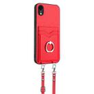 For iPhone XR R20 Crossbody Rope Ring Card Holder Phone Case(Red) - 3