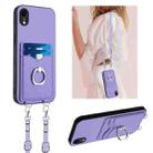 For iPhone XR R20 Crossbody Rope Ring Card Holder Phone Case(Purple) - 1