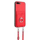 For iPhone 8 Plus / 7 Plus R20 Crossbody Rope Ring Card Holder Phone Case(Red) - 3