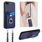 For iPhone 8 Plus / 7 Plus R20 Crossbody Rope Ring Card Holder Phone Case(Blue) - 1