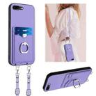 For iPhone 8 Plus / 7 Plus R20 Crossbody Rope Ring Card Holder Phone Case(Purple) - 1