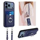 For iPhone 17 Pro R20 Crossbody Rope Ring Card Holder Phone Case(Blue) - 1
