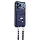 For iPhone 17 Pro R20 Crossbody Rope Ring Card Holder Phone Case(Blue) - 2