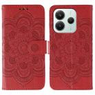 For Redmi Note 14 4G 164.84mm Sun Mandala Embossing Pattern Phone Leather Case(Red) - 1