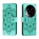 For Xiaomi 14 Ultra Sun Mandala Embossing Pattern Phone Leather Case(Green) - 1