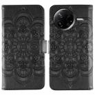 For Xiaomi Poco F7 Pro / Redmi K80 Sun Mandala Embossing Pattern Phone Leather Case(Black) - 1