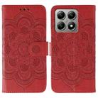 For Xiaomi 14T Sun Mandala Embossing Pattern Phone Leather Case(Red) - 1