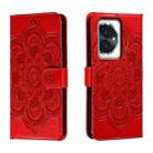 For Honor 100 Sun Mandala Embossing Pattern Phone Leather Case(Red) - 1