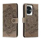 For Honor 100 Sun Mandala Embossing Pattern Phone Leather Case(Grey) - 1