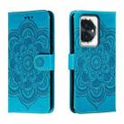 For Honor 100 Sun Mandala Embossing Pattern Phone Leather Case(Blue) - 1