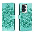 For Honor 100 Sun Mandala Embossing Pattern Phone Leather Case(Green) - 1