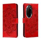 For Honor 100 Pro Sun Mandala Embossing Pattern Phone Leather Case(Red) - 1