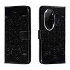 For Honor 100 Pro Sun Mandala Embossing Pattern Phone Leather Case(Black) - 1