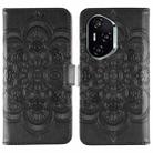 For Honor 400 Sun Mandala Embossing Pattern Phone Leather Case(Black) - 1
