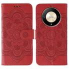 For Honor X9b / X50 / Magic6 Lite / X50 GT Sun Mandala Embossing Pattern Phone Leather Case(Red) - 1