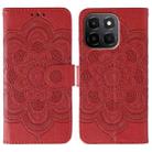 For Honor X6c 4G Sun Mandala Embossing Pattern Phone Leather Case(Red) - 1