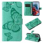 For Motorola Moto G34 3D Butterfly Embossed Pattern Flip Leather Phone Case(Green) - 1