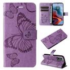 For Motorola Moto G34 3D Butterfly Embossed Pattern Flip Leather Phone Case(Purple) - 1