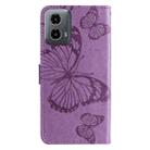 For Motorola Moto G34 3D Butterfly Embossed Pattern Flip Leather Phone Case(Purple) - 3