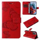 For Motorola Moto G34 3D Butterfly Embossed Pattern Flip Leather Phone Case(Red) - 1