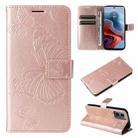 For Motorola Moto G34 3D Butterfly Embossed Pattern Flip Leather Phone Case(Rose Gold) - 1