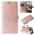 For Motorola Edge 50 5G 3D Butterfly Embossed Pattern Flip Leather Phone Case(Rose Gold) - 1