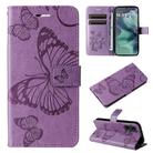 For Motorola Moto G35 3D Butterfly Embossed Pattern Flip Leather Phone Case(Purple) - 1