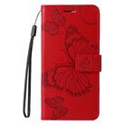 For Motorola Moto G35 3D Butterfly Embossed Pattern Flip Leather Phone Case(Red) - 2