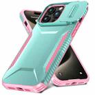 For iPhone 15 Pro Sliding Camshield Phone Case(Grey Green + Pink) - 2
