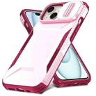 For iPhone 15 Plus Sliding Camshield Phone Case(Pink + Rose Red) - 2