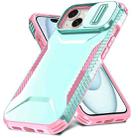 For iPhone 15 Plus Sliding Camshield Phone Case(Grey Green + Pink) - 2