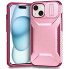 For iPhone 15 Sliding Camshield Phone Case(Pink + Rose Red) - 1