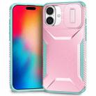 For iPhone 16 Plus Sliding Camshield Phone Case(Pink + Grey Green) - 1