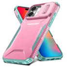 For iPhone 16 Plus Sliding Camshield Phone Case(Pink + Grey Green) - 2