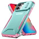 For iPhone 16 Plus Sliding Camshield Phone Case(Grey Green + Pink) - 2