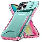 For iPhone 16 Pro Max Sliding Camshield Phone Case(Grey Green + Pink) - 2