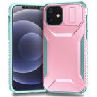 For iPhone 12 Sliding Camshield Phone Case(Pink + Grey Green) - 1