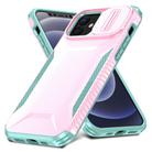 For iPhone 12 Sliding Camshield Phone Case(Pink + Grey Green) - 2