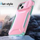 For iPhone 14 / 13 Sliding Camshield Phone Case(Pink + Grey Green) - 3