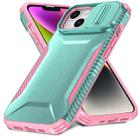 For iPhone 14 / 13 Sliding Camshield Phone Case(Grey Green + Pink) - 2