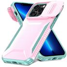 For iPhone 13 Pro Sliding Camshield Phone Case(Pink + Grey Green) - 2