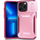 For iPhone 13 Pro Max Sliding Camshield Phone Case(Pink + Rose Red) - 1