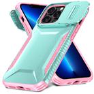 For iPhone 13 Pro Max Sliding Camshield Phone Case(Grey Green + Pink) - 2