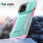 For iPhone 14 Pro Sliding Camshield Phone Case(Grey Green + Pink) - 3