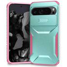 For Google Pixel 9 Pro XL Sliding Camshield Phone Case(Grey Green + Pink) - 1